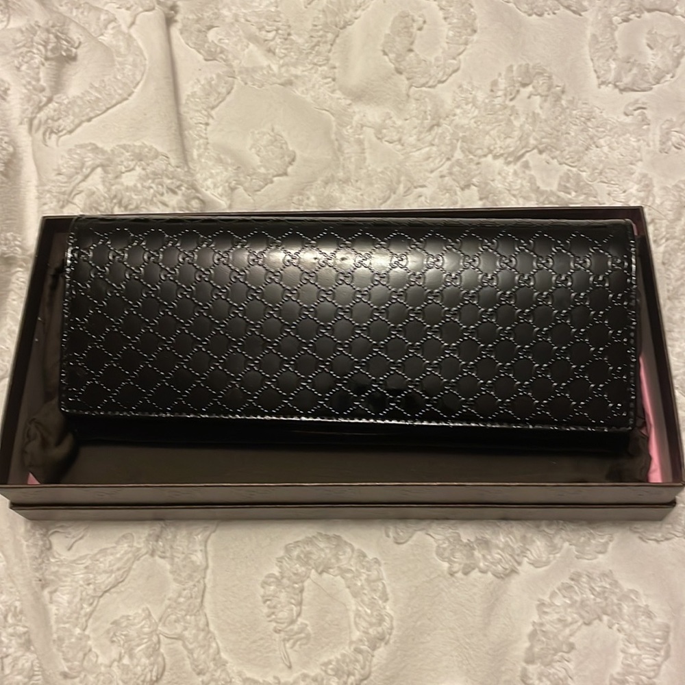 Gucci black patent clutch
